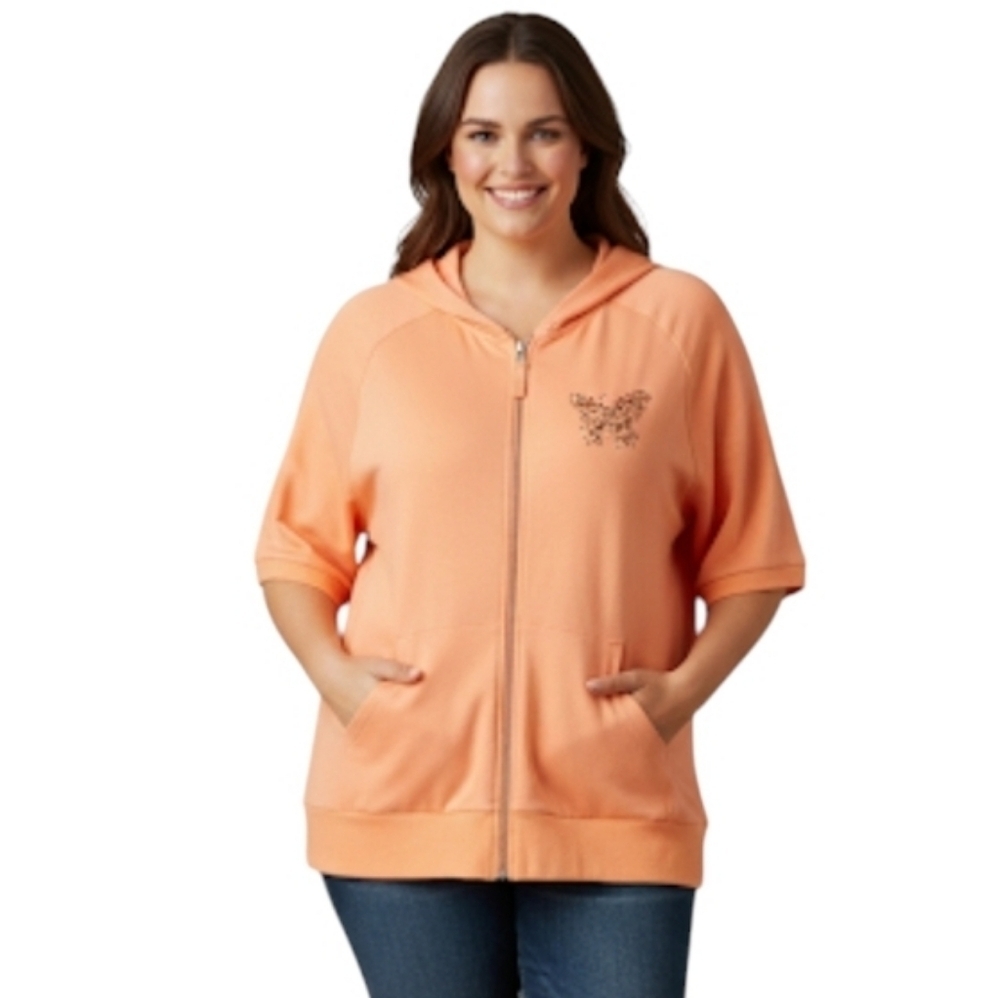 Tapemeasure NWT Bright Coral Butterfly Bling Zip Front Hoodie